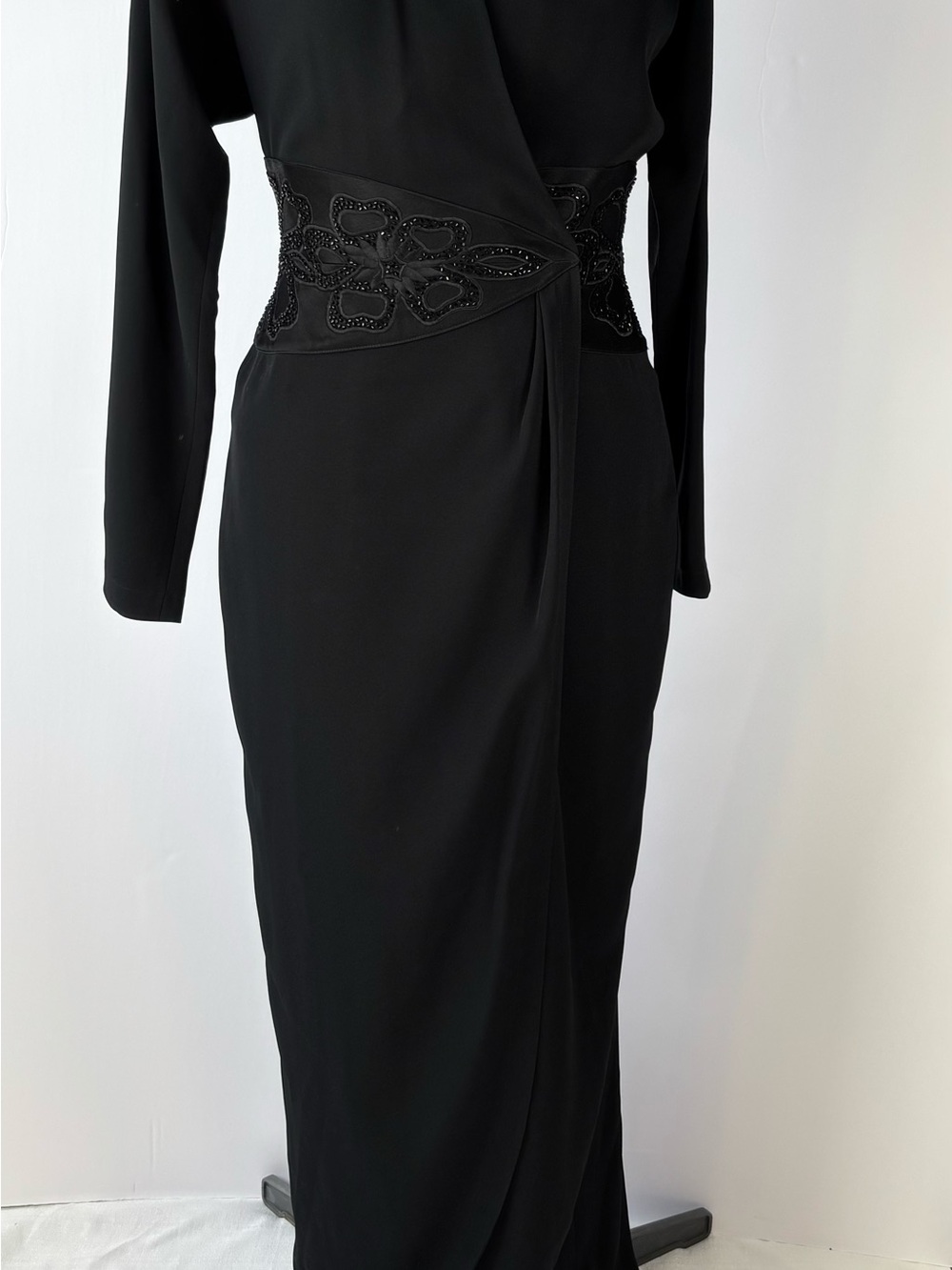 Cache Black Long Sleeve Dress with Beaded Waist Detail